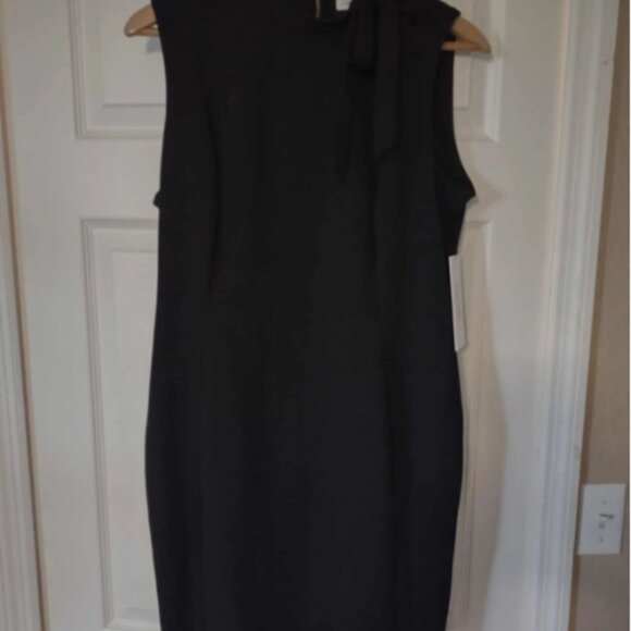 Calvin Klein Women' Black Fitted Sleeveless Above Knee Sheath Dress Sz 12 Bow - Picture 3 of 6
